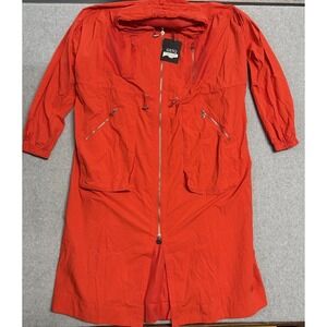 GSTQ Long Anorak Jacket Womens XL Orange Hooded Full Zip Lightweight New